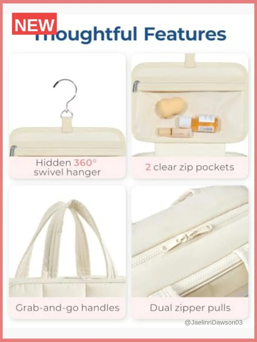 Travel Toiletry Bag with Jewelry Organizer, Hanging Puffy Makeup Cosmetic Case